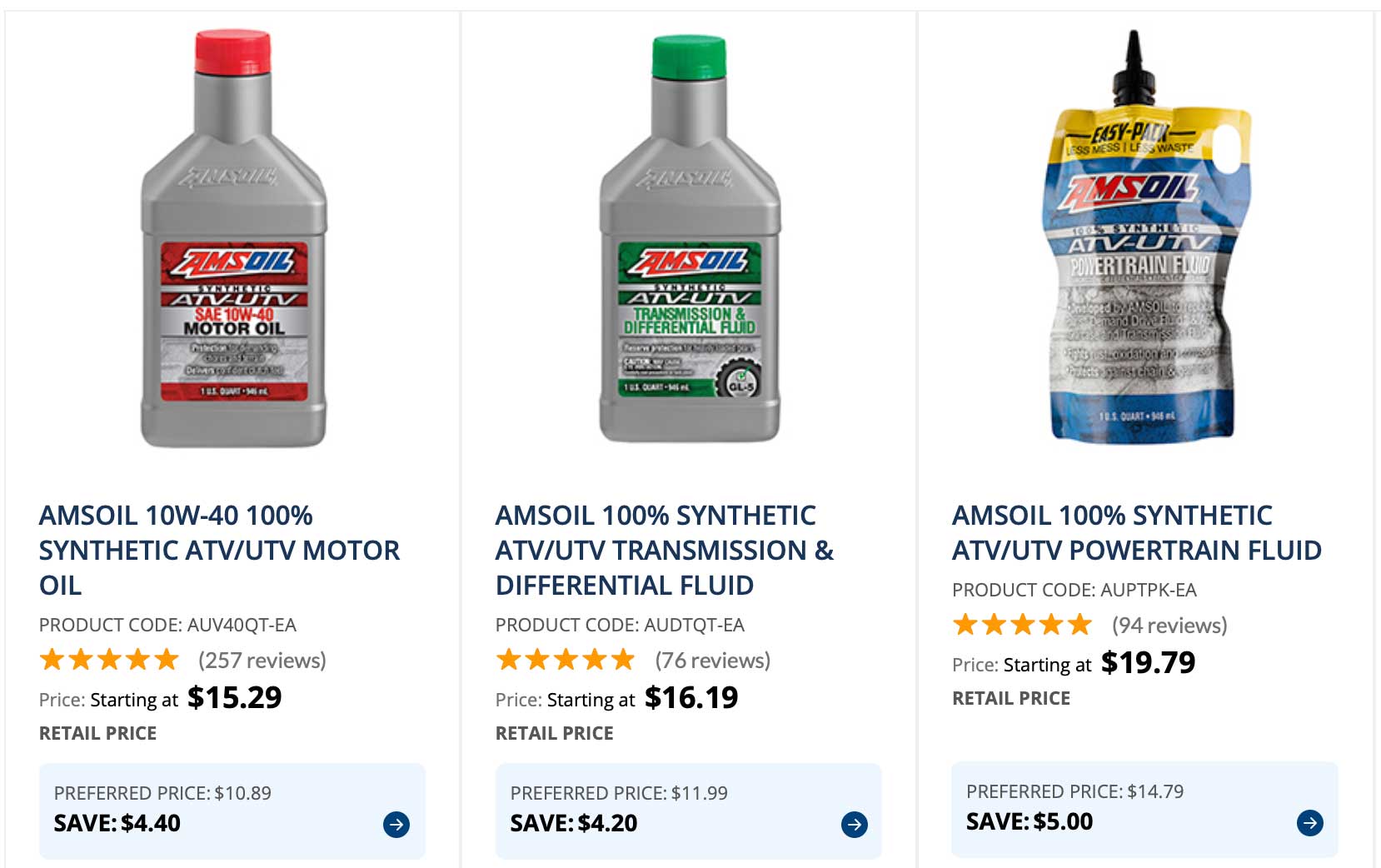 AMSOIL 100 Percent Synthetic ATV/UTV Motor Oils sample products