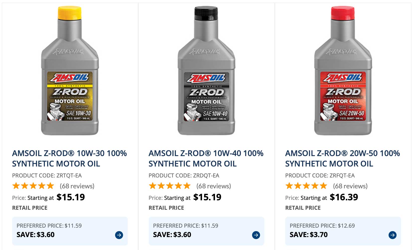 AMSOIL 100 Percent Synthetic Classic Cars Motor Oils sample products