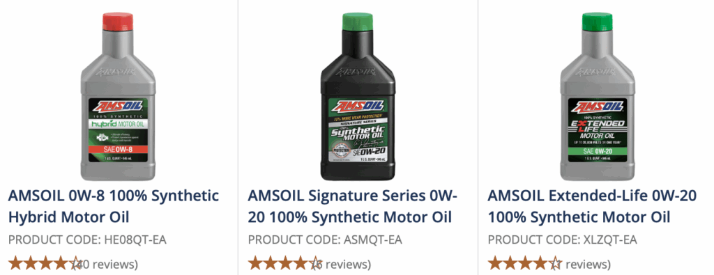 Three varieties of AMSOIL Signature Series Synthetic Motor Oil
