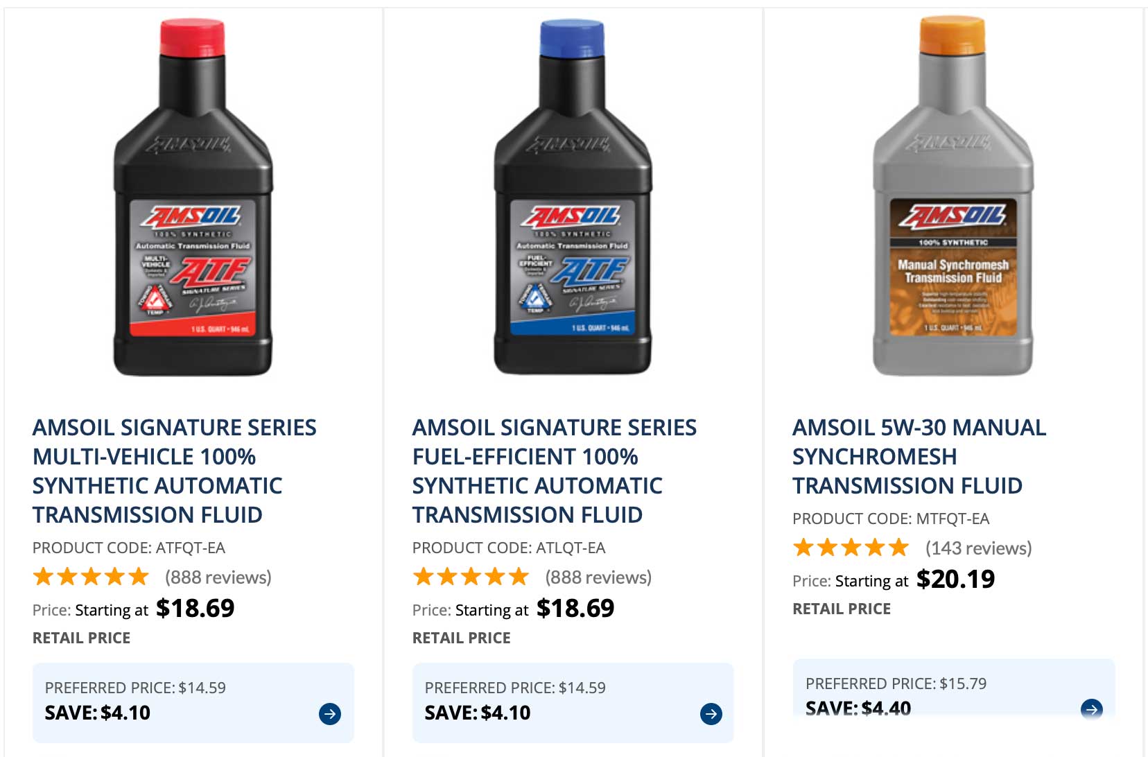 AMSOIL 100 Percent Synthetic Transmission Oils Sample Products
